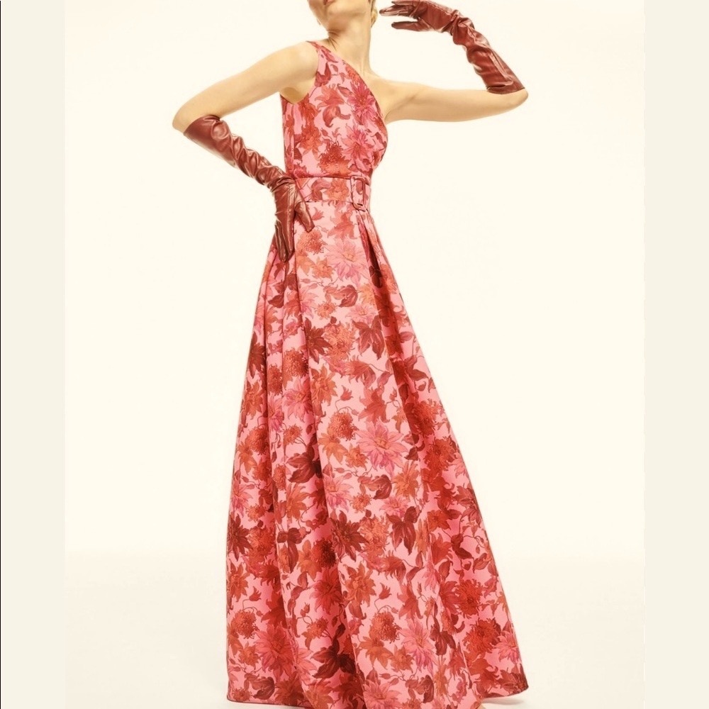 Sachin & Babi Red Floral One-Shoulder Maxi Dress Gown Size small. - Picture 4 of 4